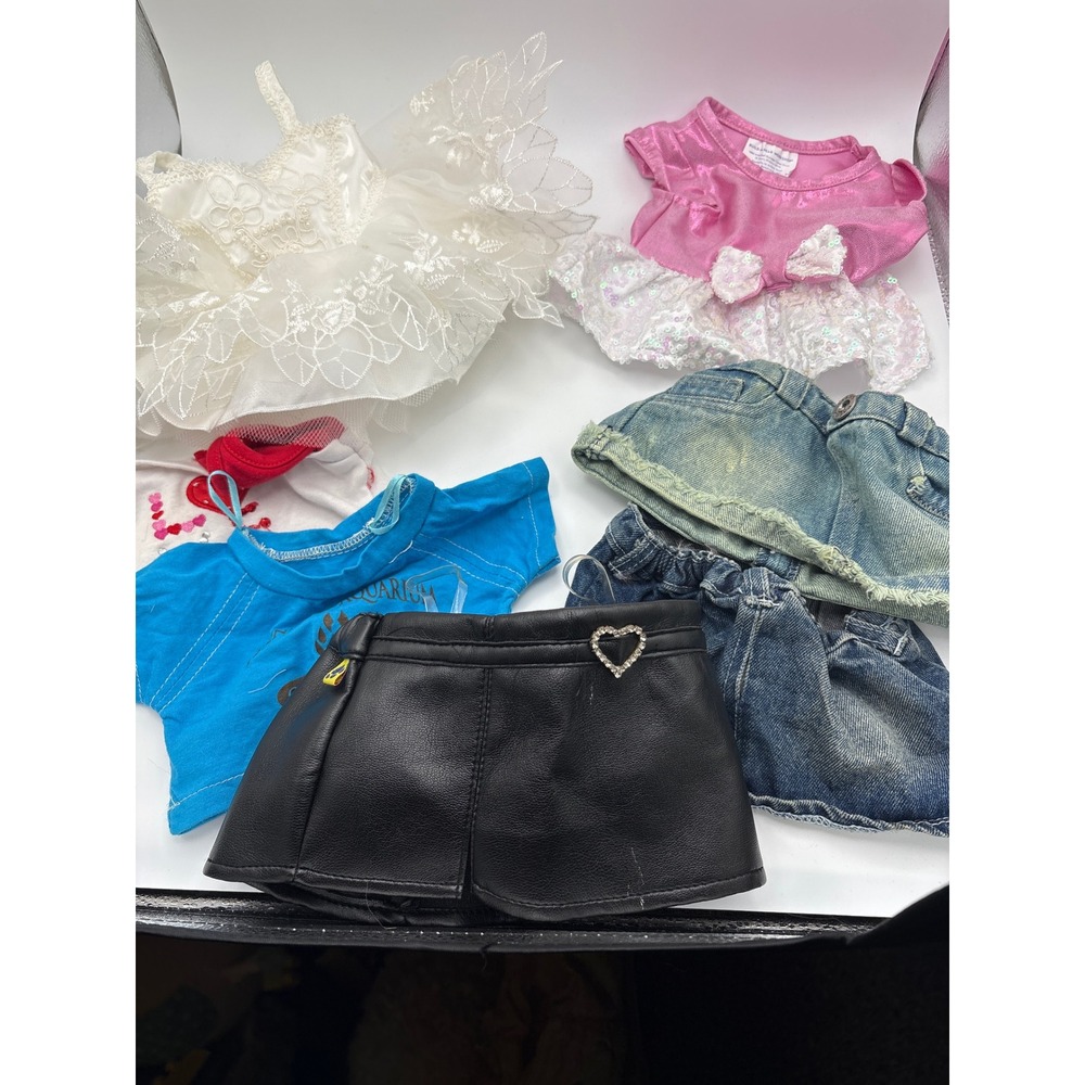 Build-A-Bear Workshop Clothes Lot White Lace Pink Sequin Dress Denim Skirt 6pc